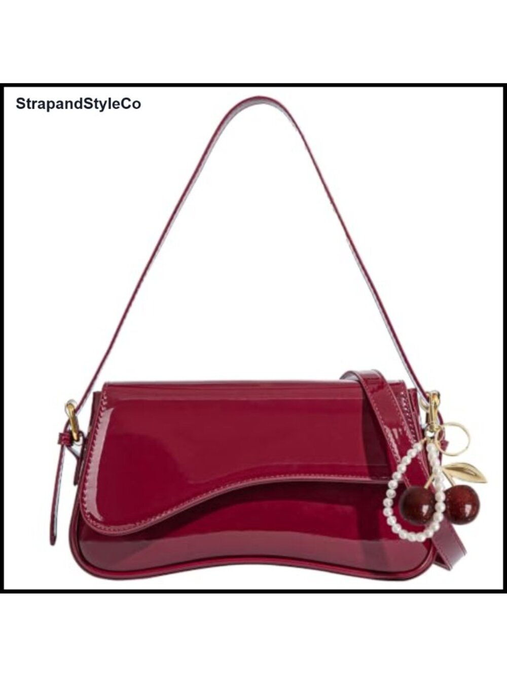 Hobo Shoulder Bag PU Leather Crossbody with Cherry Pendant
